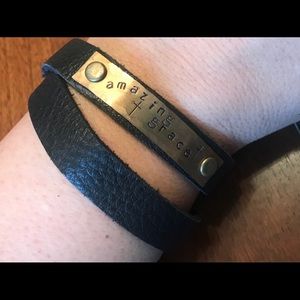 Black leather cuff bracelet